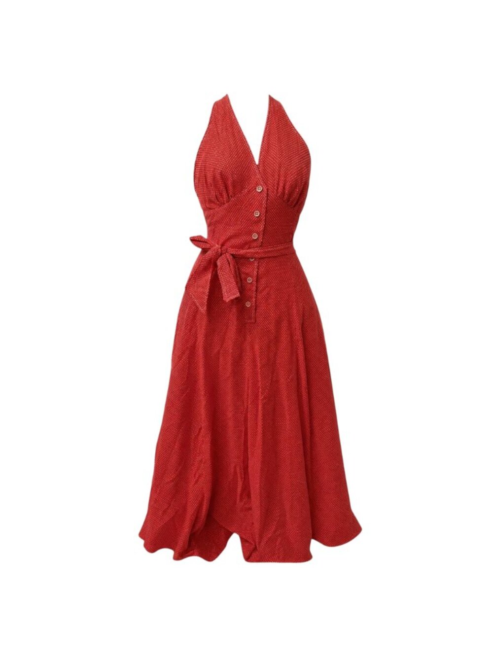Vintage 70s Eve Le Cog Red Polka Dot Halter Maxi Dress
